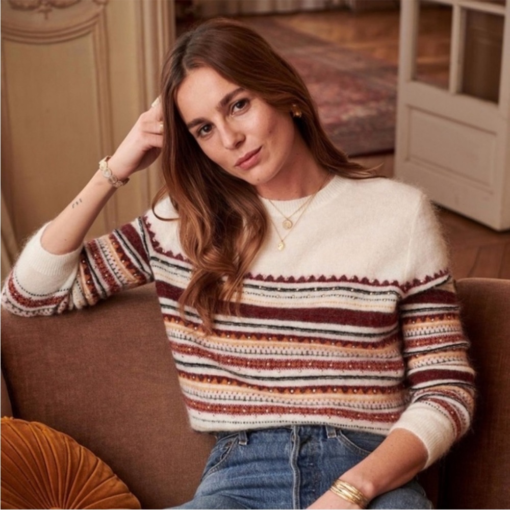 Sezane Multicolor Striped Crew Neck Sweater